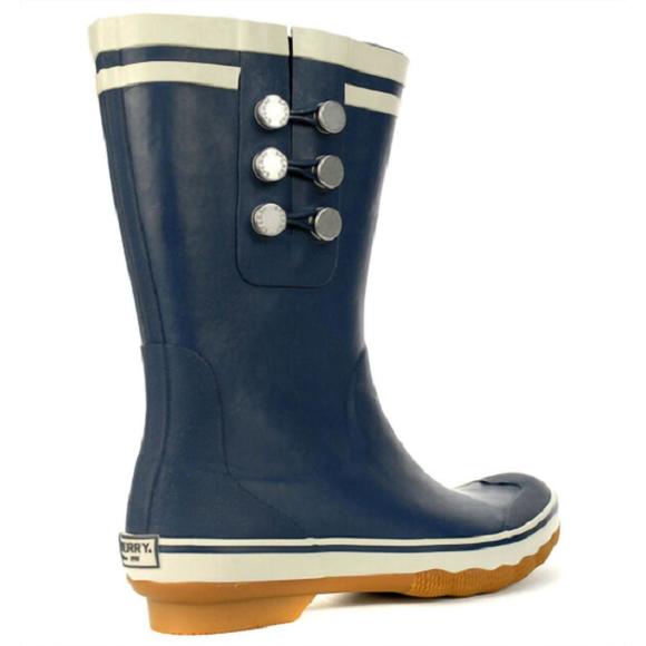 NEW SPERRY women's saltwater tall rain boots in navy - Picture 2 of 2